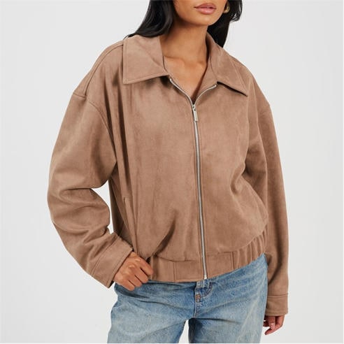Brave Soul - BS Womens Fauz Suede Bomber Jacket with Collar