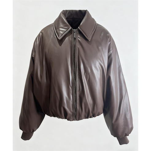 Kangol - Women's Faux Leather Long Sleeve Full Zip Bomber Jacket
