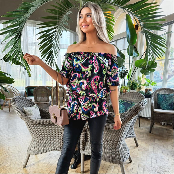 Ax Paris Nt Bardot Frill Sleeve Top