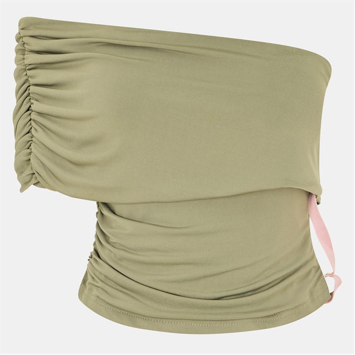 Ax Paris One Shoulder Bardot Ruched Side Crop Top