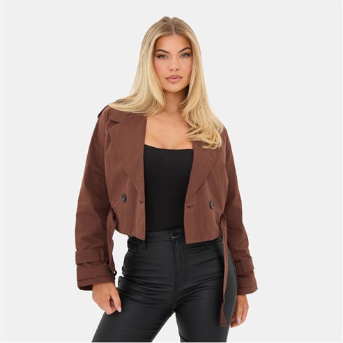 I Saw It First - Women's Cropped Long Sleeve Pull Over Trench Coat