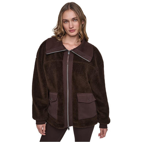 DKNY - Women's Sport Funnel-Neck Oversized-Fit Sherpa Jacket