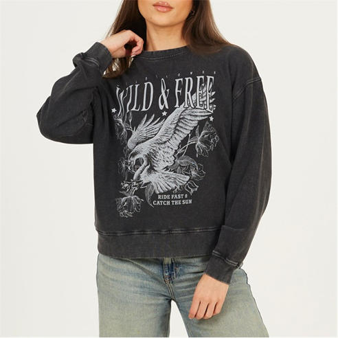 Brave Soul - Womens Crew Neck Graphic Sweatshirt