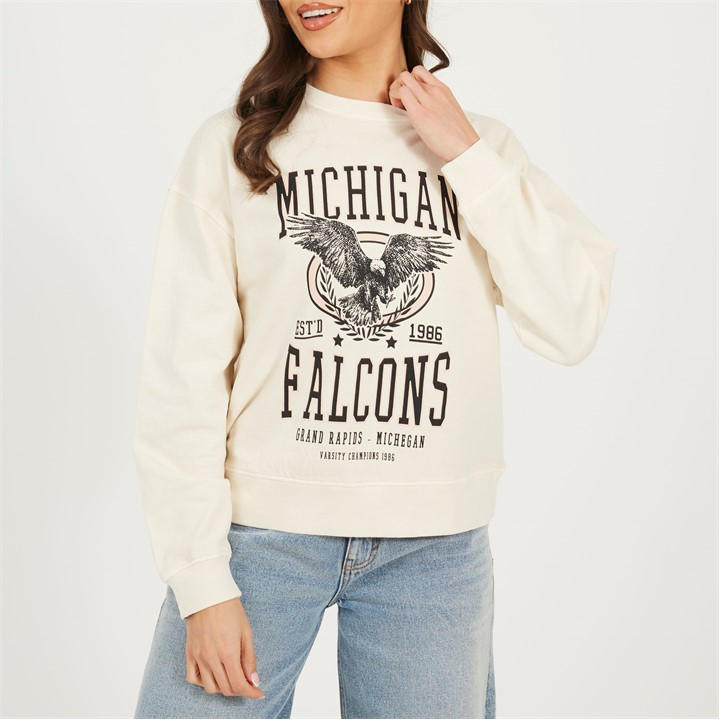 Brave Soul Women's Beige Crew Neck Graphic Sweatshirt