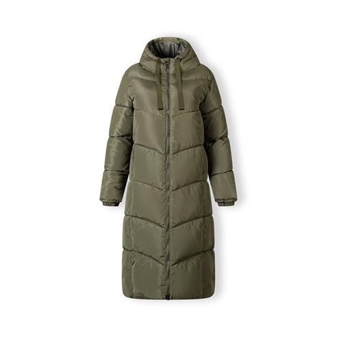 Minoti - Women long quilted winter jacket with contrast zip khaki