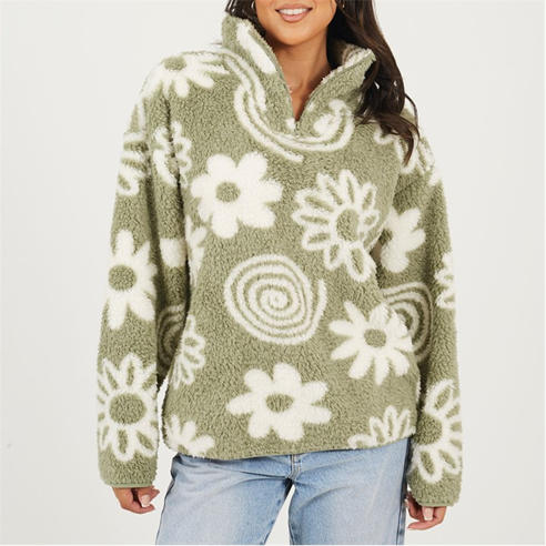 Brave Soul - Womens Flower Print High Neck Fleece Sweatshirt