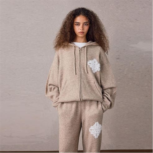 THE COUTURE CLUB - Women's Fluffy Zip Knit Oversized-Fit Hoodie