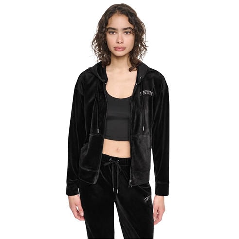 DKNY - Women's Varsity Velour Rhinestone Logo Full-Zip Hoodie