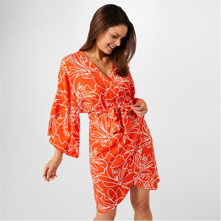 Biba Biba Kimono Wrap Dress Line Print House of Fraser