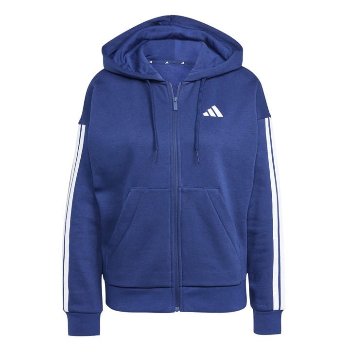 Adidas Women's Blue Essentials 3 Stripe Zip Track Hoodie Large