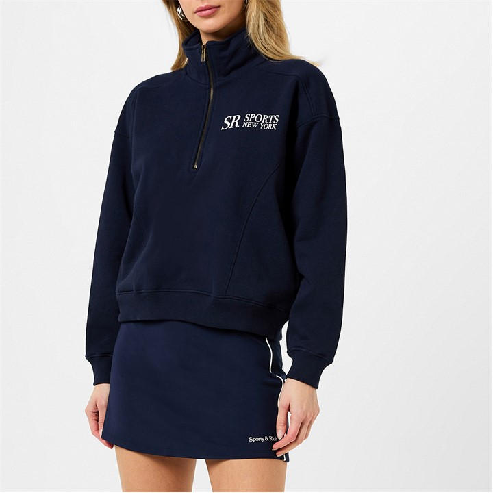 SPORTY AND RICH LOGO QUARTER ZIP SWEATSHIRT