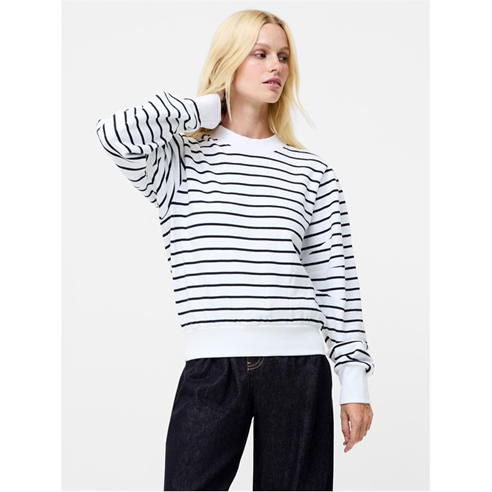 French Connection - Women's Sunday Stripe Cotton Relaxed Fit Crew Sweatshirt