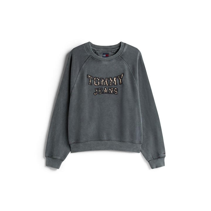 Tommy Jeans Women's Black Leopard Cotton Crew Sweatshirt