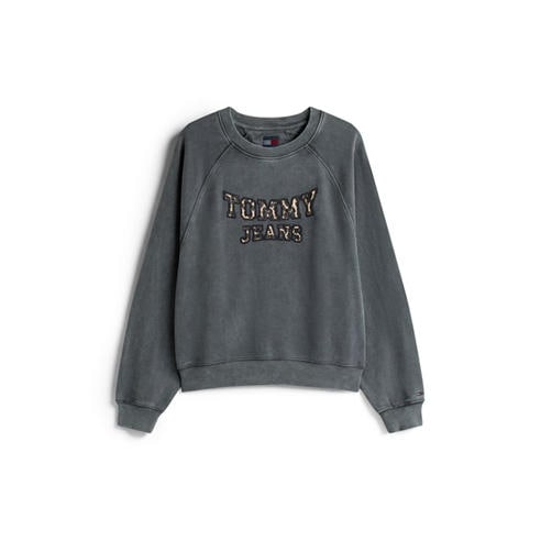 Tommy Jeans - Women's Leopard Print Cotton Relaxed Fit Crew Sweatshirt