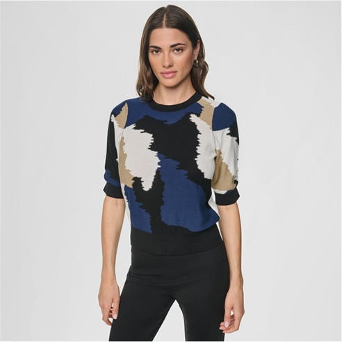 DKNY - Women's 3/4-Sleeve Colour-Block Crew Sweater