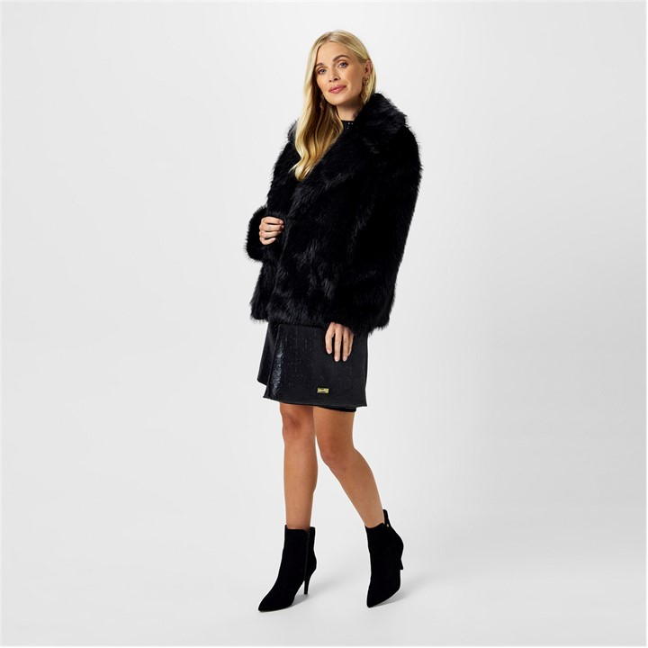 Biba Short Faux Fur Jacket In Black