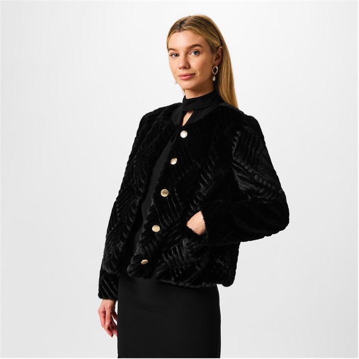 Biba Clipped Faux Fur Jacket In Black