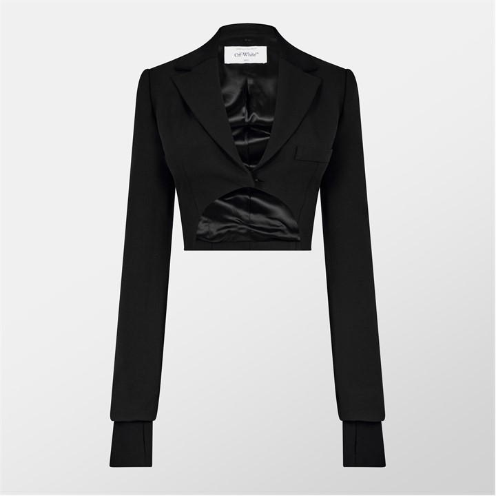 Off-white Asymmetrical Cropped Jacket In Black Wool Blend For Women In Black
