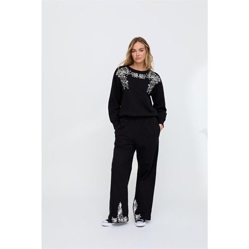 Raffya - Raffya Marmalade Embroidered Wide Leg Trouser In Black