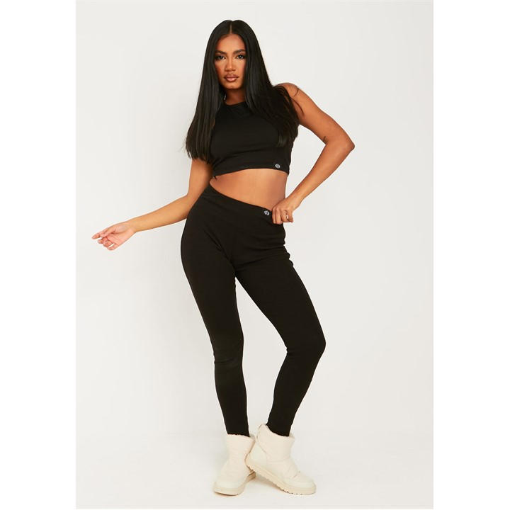Missy Empire Women's Black Tab Detail Thick Rib Leggings Size 14