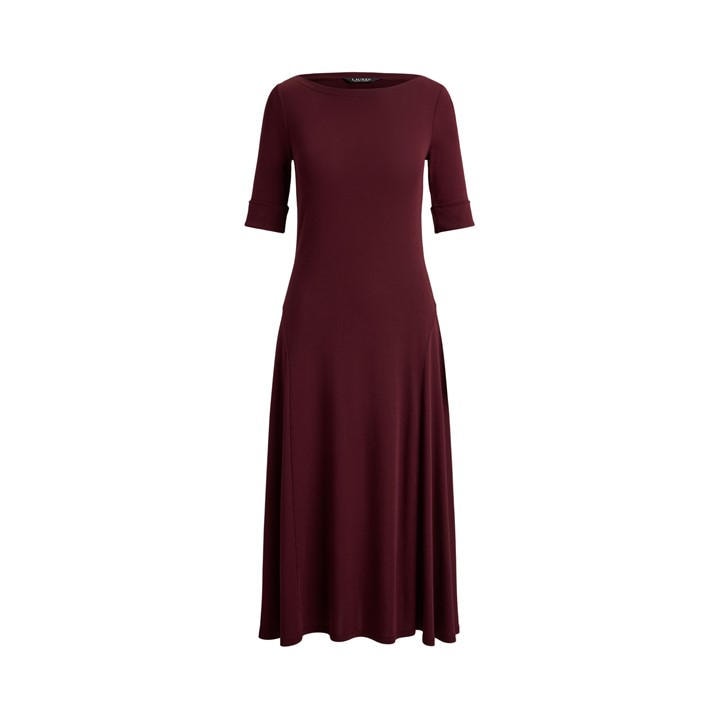 Lauren by Ralph Lauren Women's Boat-neck Jersey Midi Dress - Red