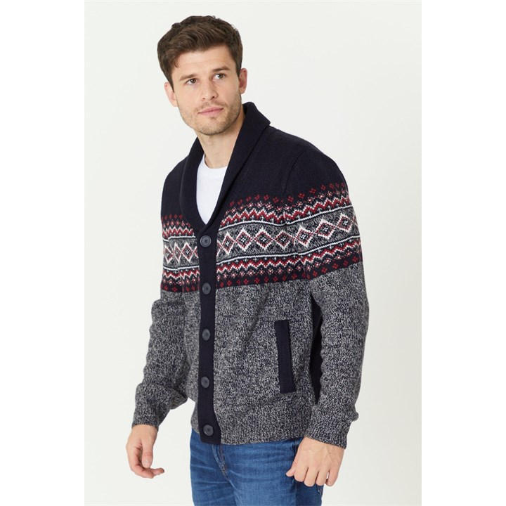 Studio Fairisle Navy Shawl Neck Cardigan Navy Frasers