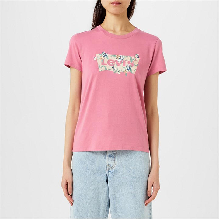 Levis Women's Pink Print T-Shirt - Size 6