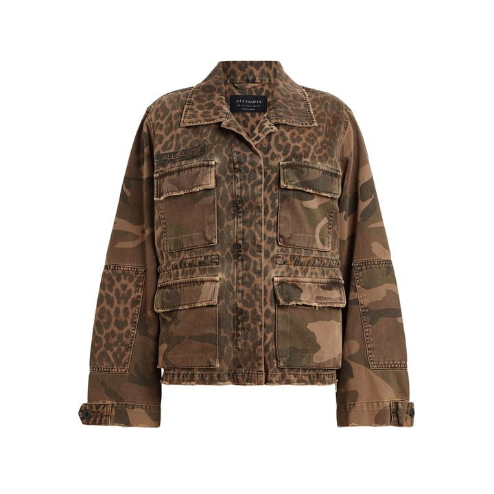 Allsaints Finch Leopard Camouflage Print Jacket In Brown