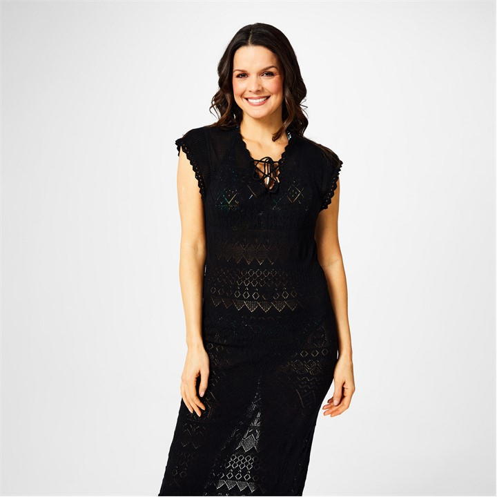 Biba Pointelle Knit Maxi Dress In Black
