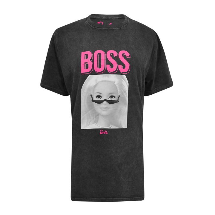 Character Barbie Boss Acid Wash T-shirt Charcoal In Grey