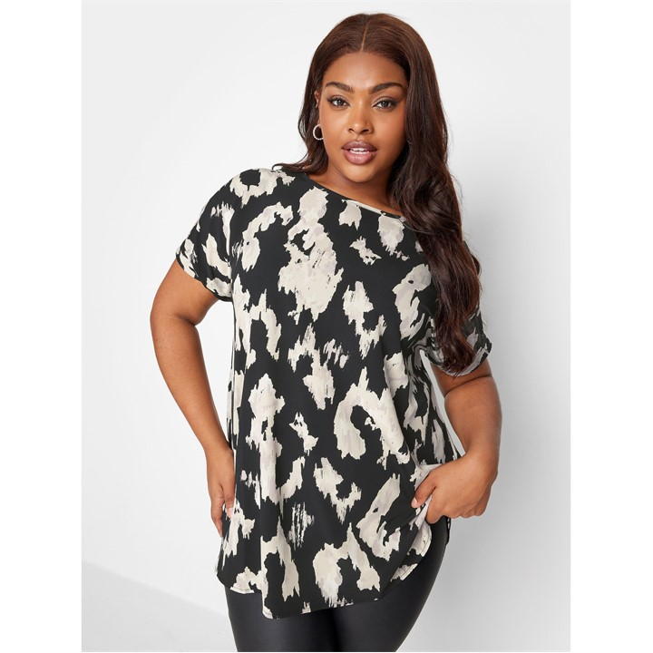Yours Curve Printed Boxy Top Black
