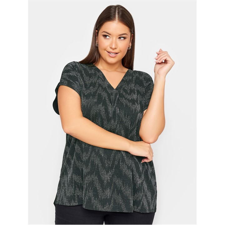 Yours Curve Half Notch Neck Lurex Top Black