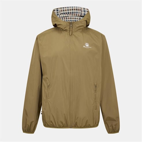 AQUASCUTUM - Men's Reversible Check Hooded Long Sleeve Rain Anorak