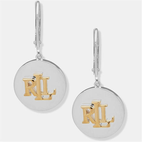 RALPH LAUREN - Sterling Silver Logo Round Hook Drop Earrings