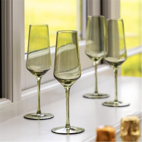Gallery - Flute Glass Smokey Green (4pk)