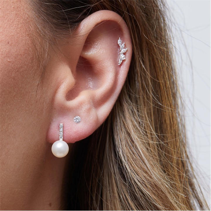 Simply Silver Women's Silver Simply Sterling 925 With Freshwater Pearl Bar Stud