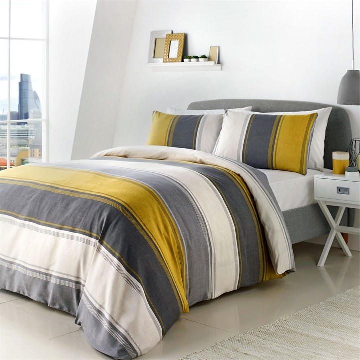 Fusion Unisex Yellow Betley Striped Duvet Cover Set In Ochre Double