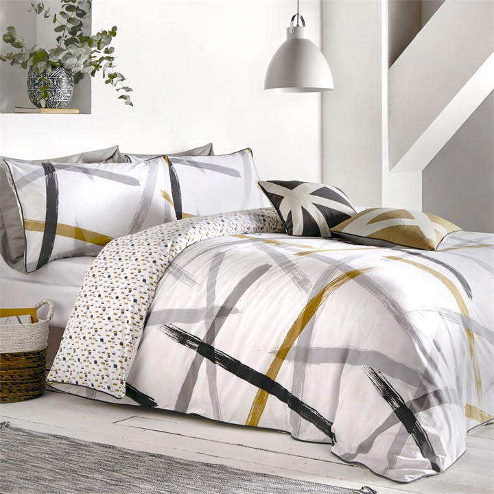 Appletree Unisex Grey Leda Duvet Cover Set In And Ochre Double