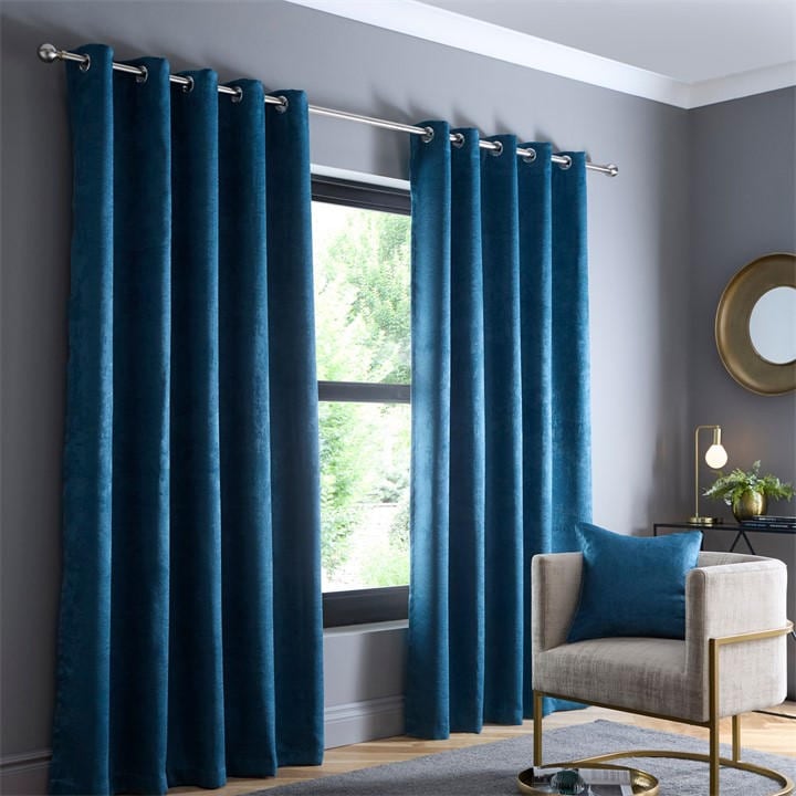 Fusion Strata Dim Out Eyelet Curtains In Dark Teal