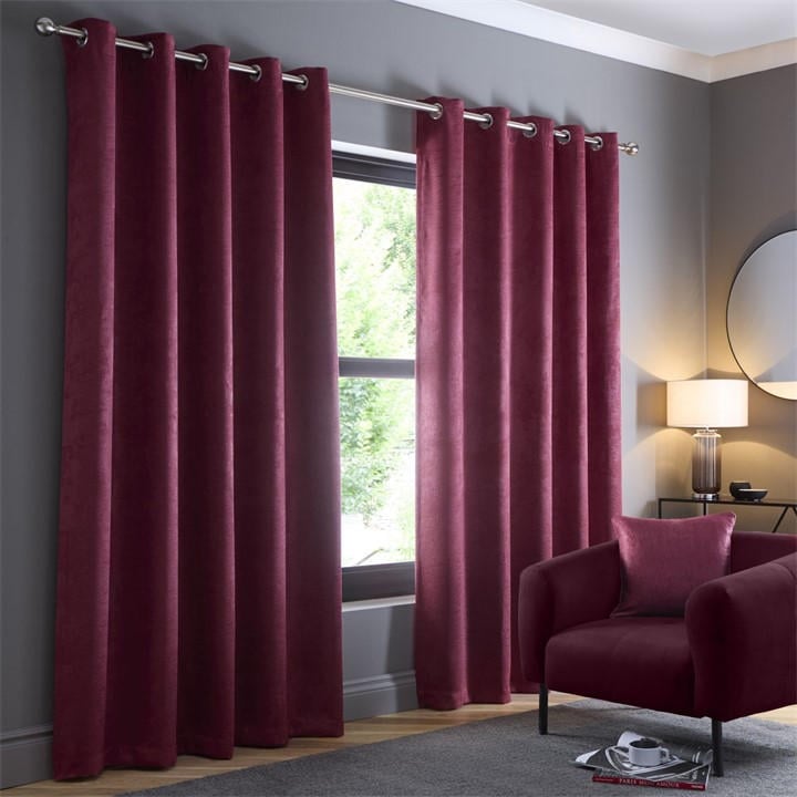 Fusion Strata Dim Out Eyelet Curtains In Wine