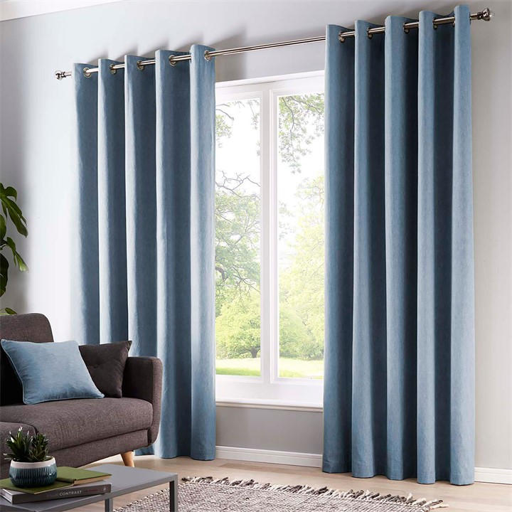 Fusion Unisex Blue Sorbonne Thermal Lined Eyelet Curtains In 46X54 Inch