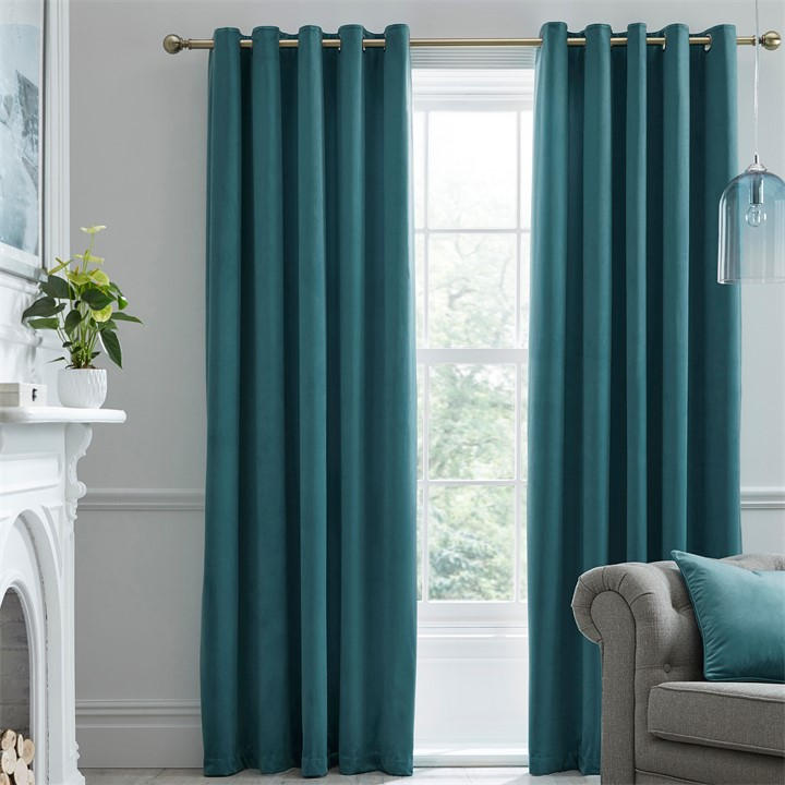 Laurence Llewelyn-Bowen Unisex Green Montrose Thermal Velvet Eyelet Curtains In Teal