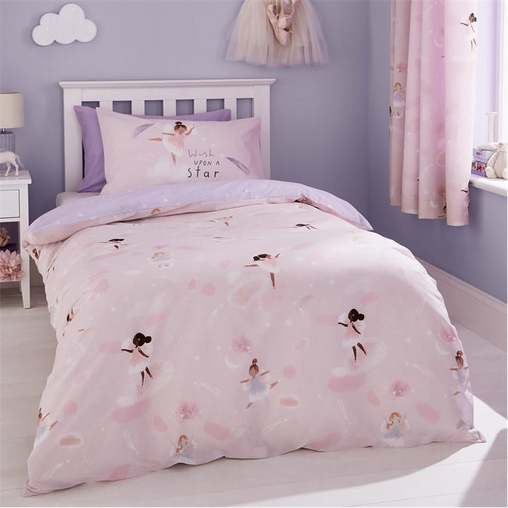 Catherine Lansfield Unisex Pink Dancing Fairies Reversible Duvet Cover Set - Double
