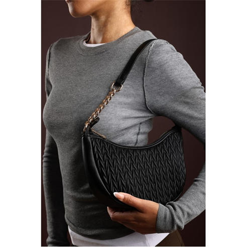 Wheres That From - Quilted Crescent Shoulder Bag in Chain Detail