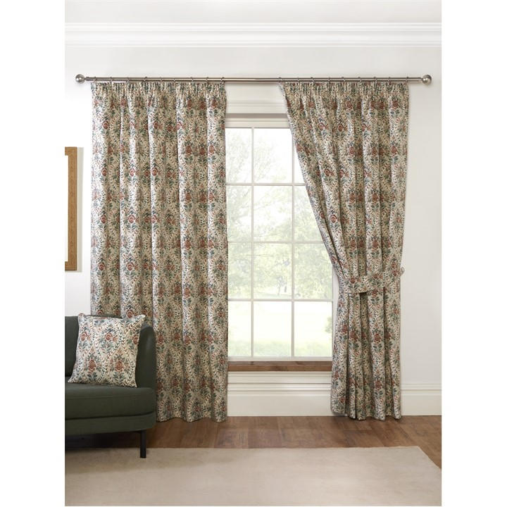 Sundour Unisex Neutral Buttermere Floral Pencil Pleat Curtains Size 90 X 54 In
