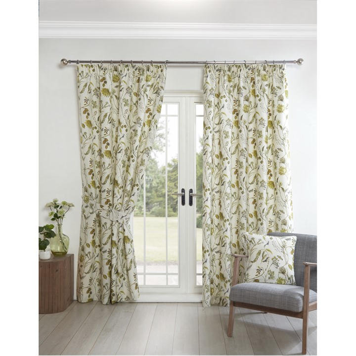 Sundour Unisex Green Grove Floral Pencil Pleat Curtains Size 66 X 54 In