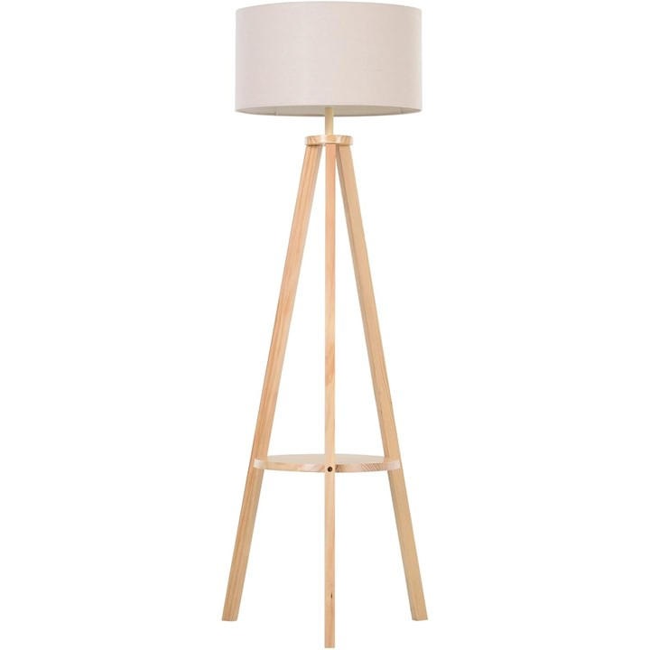 Homcom Unisex Cream Free Standing Tripod Floor Lamp With Shelf
