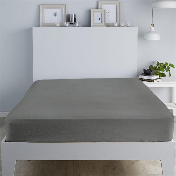 Fusion Brushed Cotton Fitted Bed Sheet In Charcoal