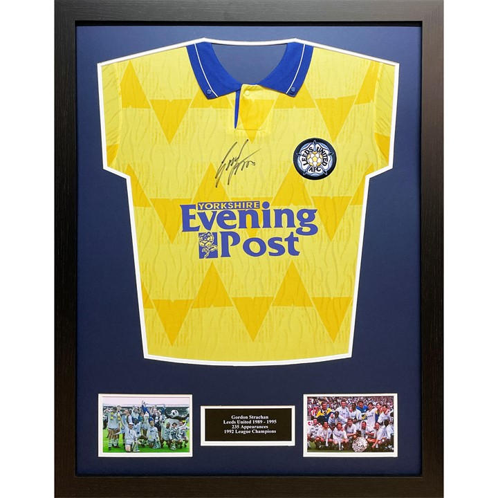 Allstarsignings Ltd Unisex White Gordon Strachan Signed Leeds Official Retro Shirt