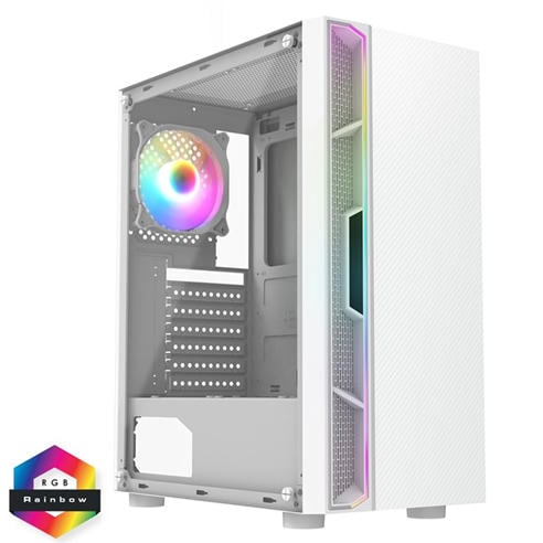 CiT - Galaxy White Mid-Tower PC Gaming Case with 1 x LED Strip 1 x 120mm Rainbow RGB Fan Included